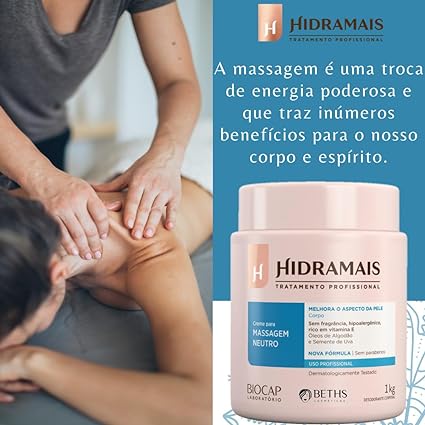 Creme Para Massagem Neutro Sem Parabenos Hipoalergênico Hidramais - 1kg - Imagem 4