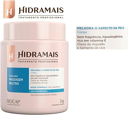Creme Para Massagem Neutro Sem Parabenos Hipoalergênico Hidramais - 1kg - Imagem 3